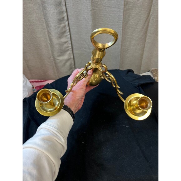 Vintage brass double wall sconces for 1” taper candles set of 2 - Picture 4 of 11